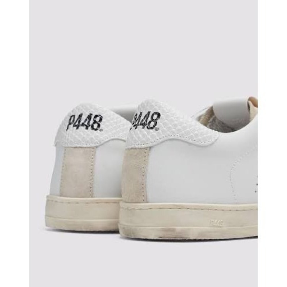 P448 John Low Top Sneakers Womens 10 US 40 EU White Beige Leather Made in Italy - Picture 4 of 11